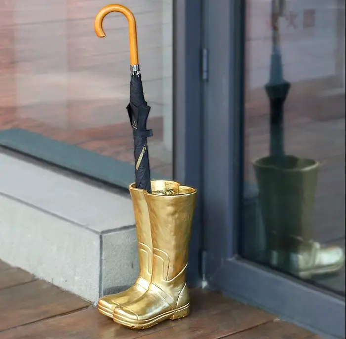 umbrella stand gold rainboots