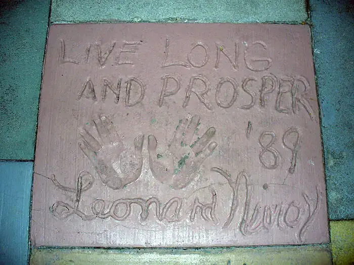 Nimoy's handprints in front of Hollywood's famous Graumann's Theater are in a Vulcan salute.