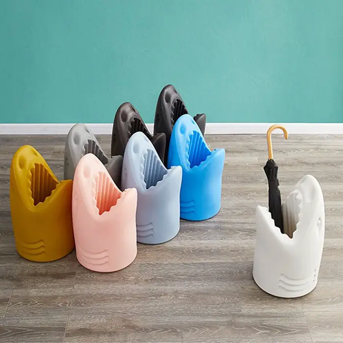 plastic shark umbrella stands in colors