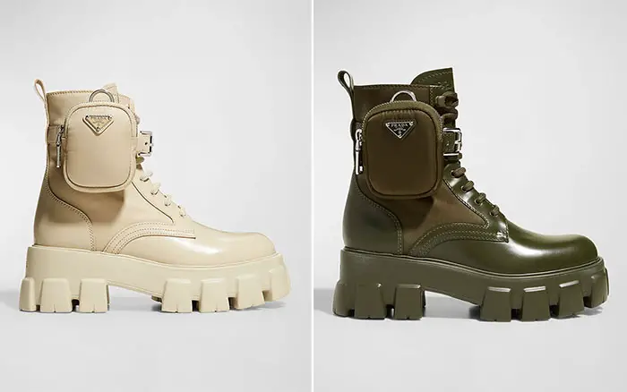 Prada "Combat" Boots in Ivory and Army Green, 