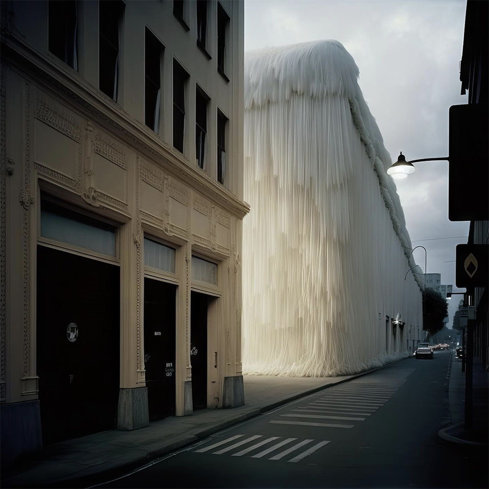 building covered in macrame