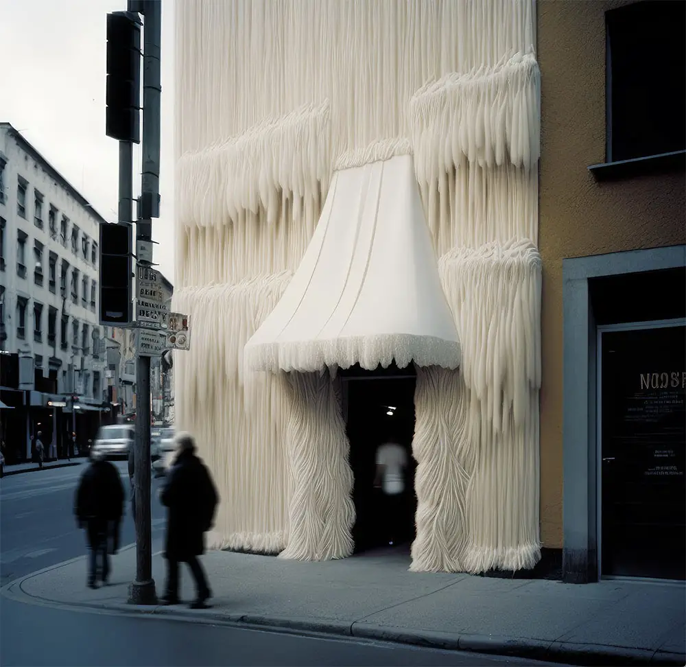 AI art yarn covered buildings