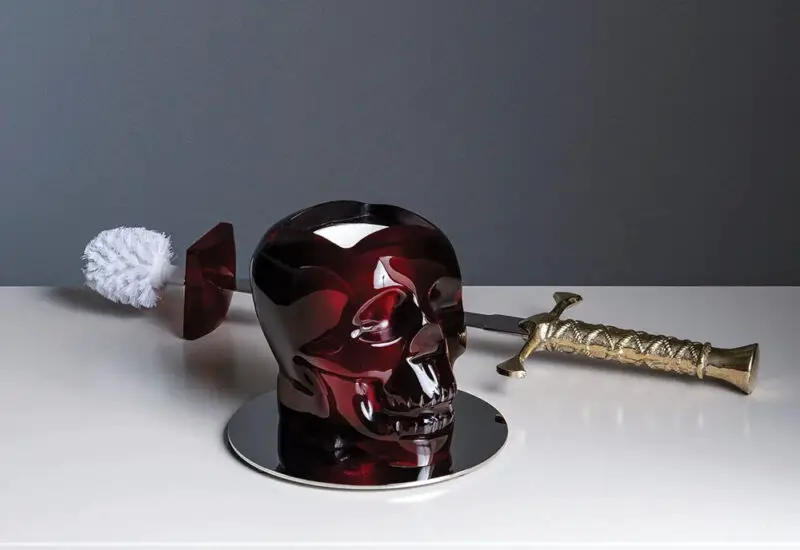 red skull toilet brush holder