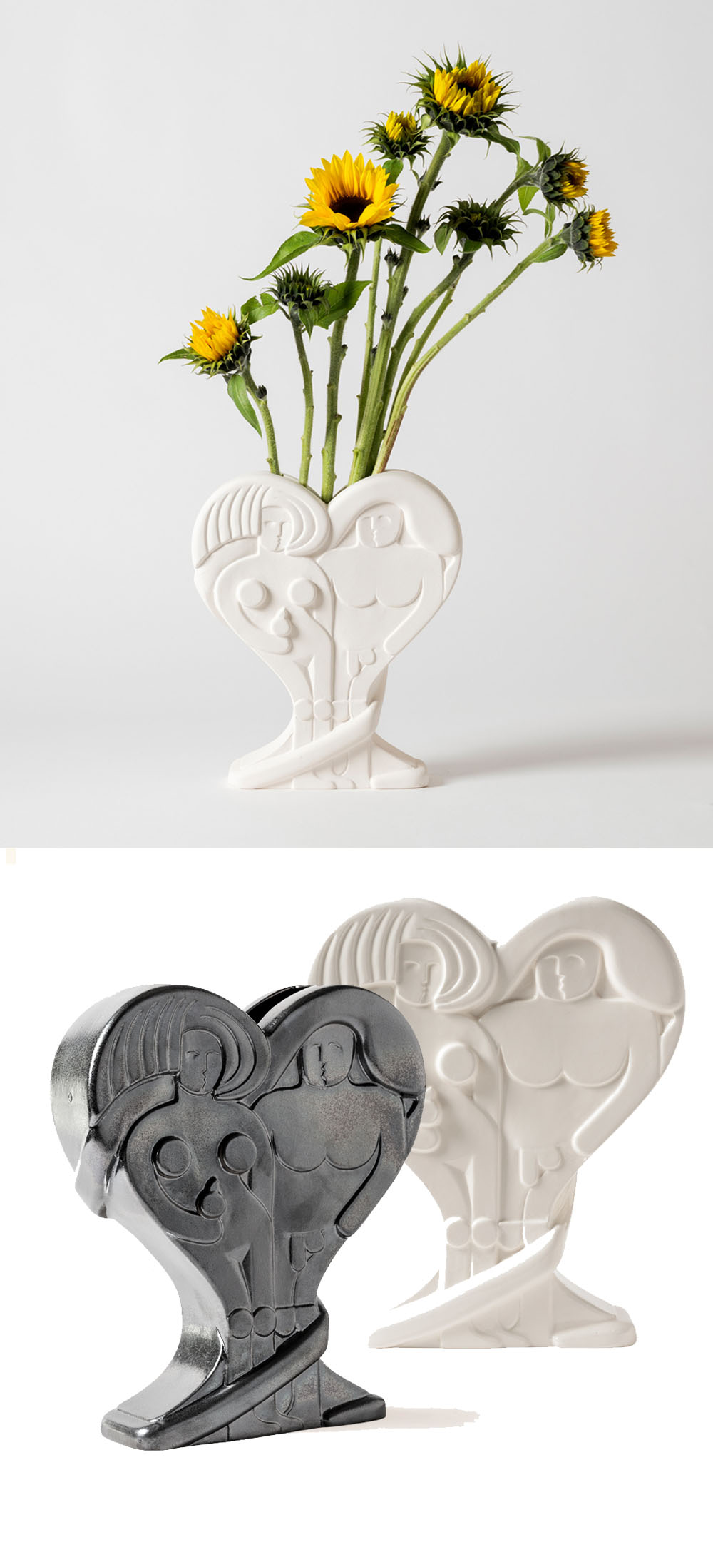 Adam and Eve vases in white or metallic by Lázaro Rosa-Violán