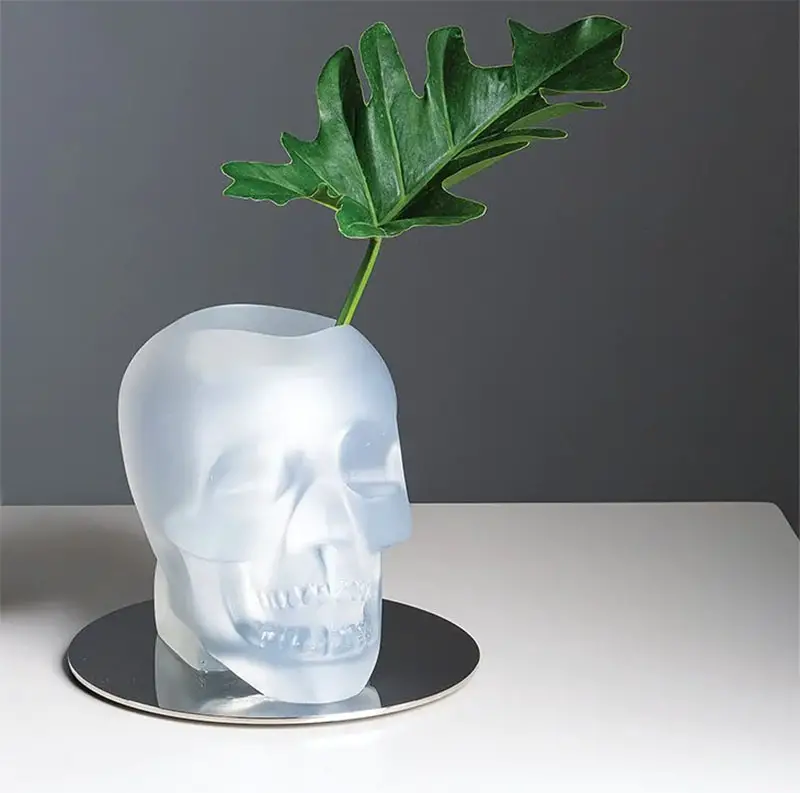 translucent resin skull vase