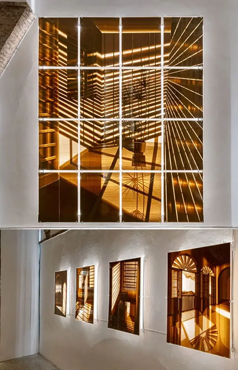 Serie Apuntes de San Lorenzo- Visitas de domingo 2023, adhesive tape, Plexiglas, led light, resine, 100 x 74 cm 