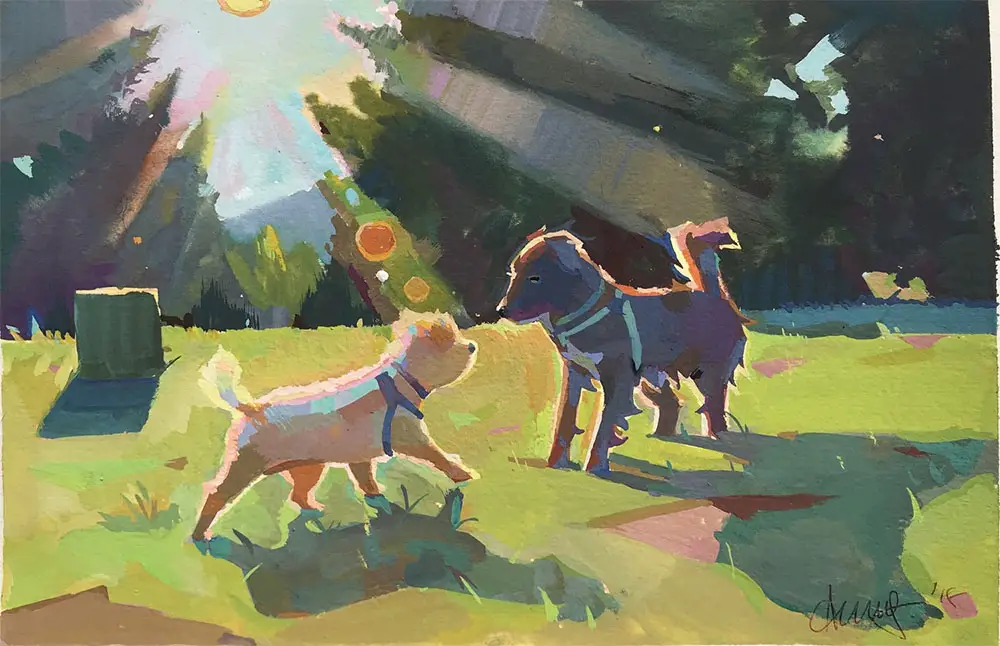 angela sung plein air ptg dogs