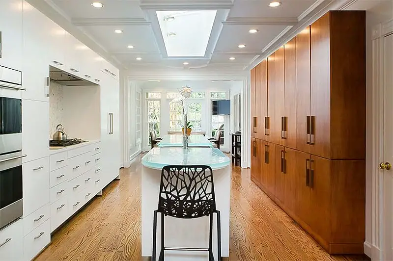 Wills Company kitchen island with fused glass top