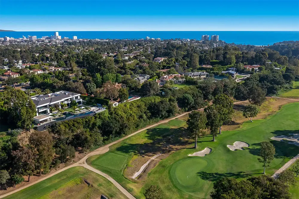 aerial view house on riviera country club golf course