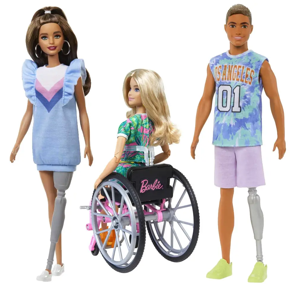 Barbie dolls with prosthetic legs and in wheelchairs are included in the collection of Fashionista Dolls