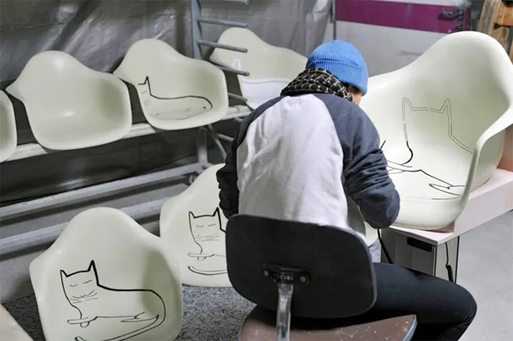 making the eames fiberglass chair with saul steinberg cat