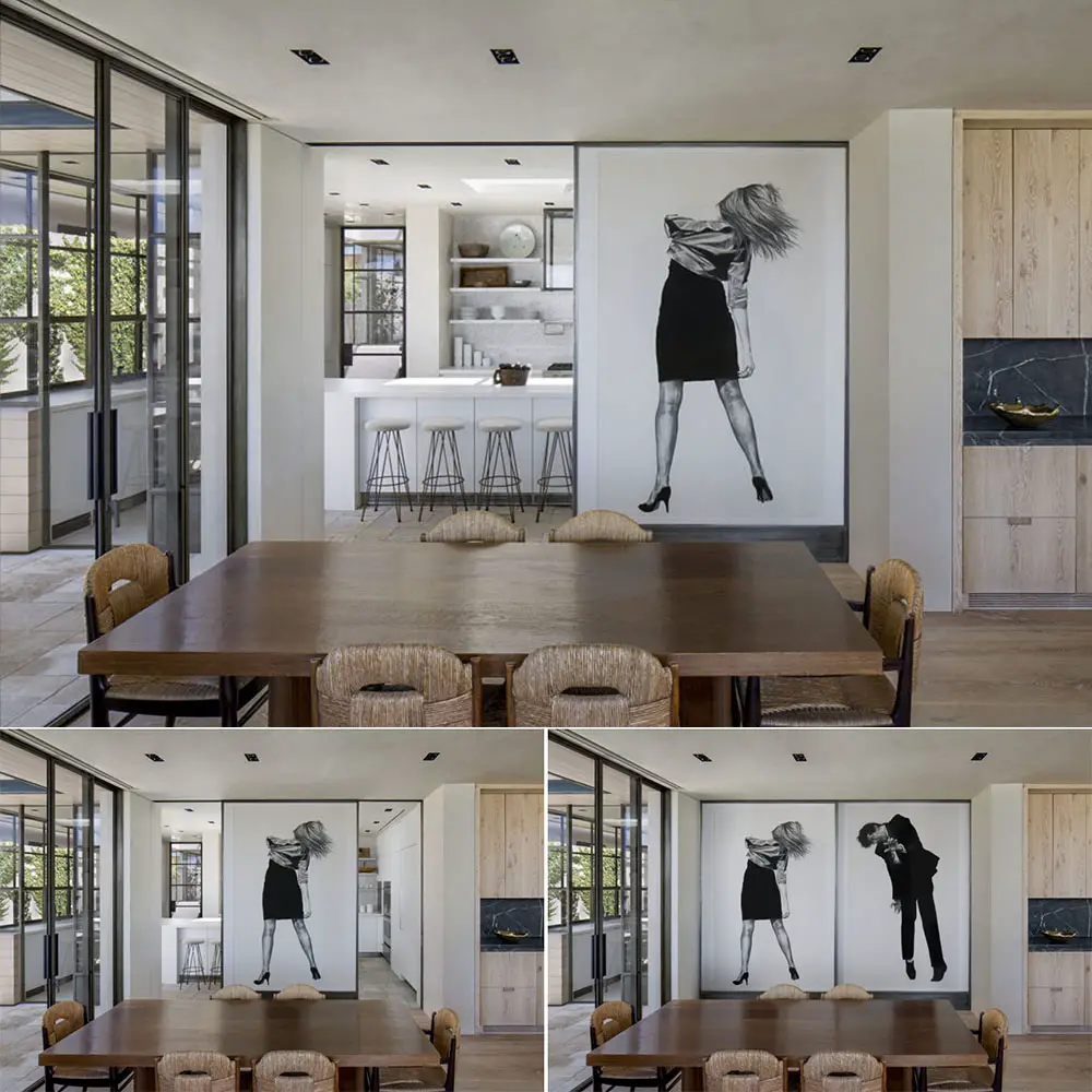 robert longo art on pocket doors 