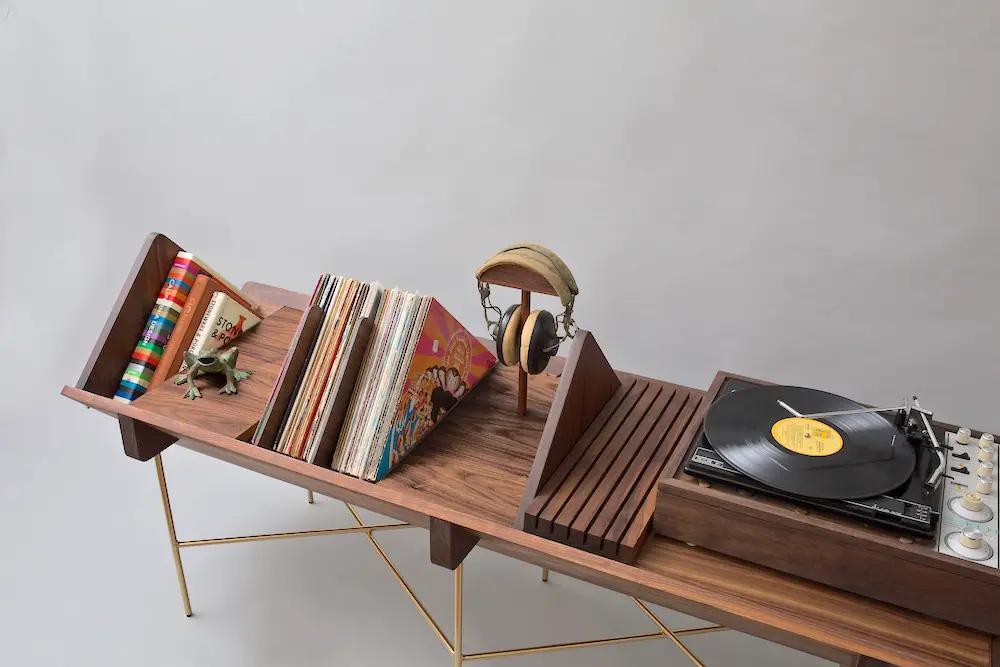 Walnut Credenza / Console table designed to display vintage LPS