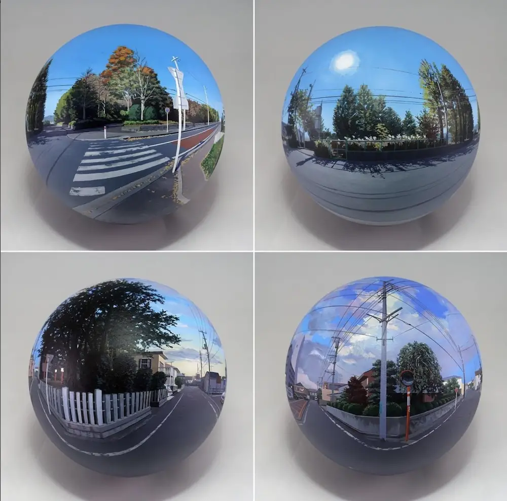 four images of spherical paintings