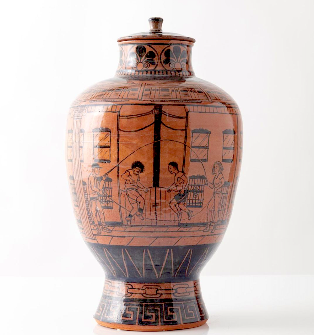 lugo black and orange pottery