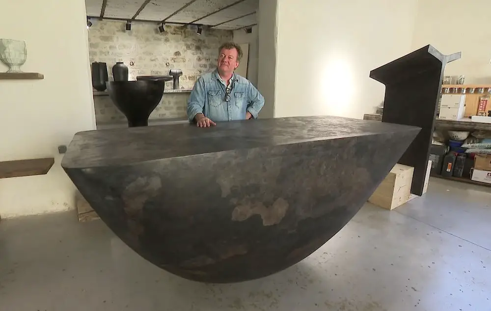 The artist with his altar for the reconstructed Notre Dame Cathedral