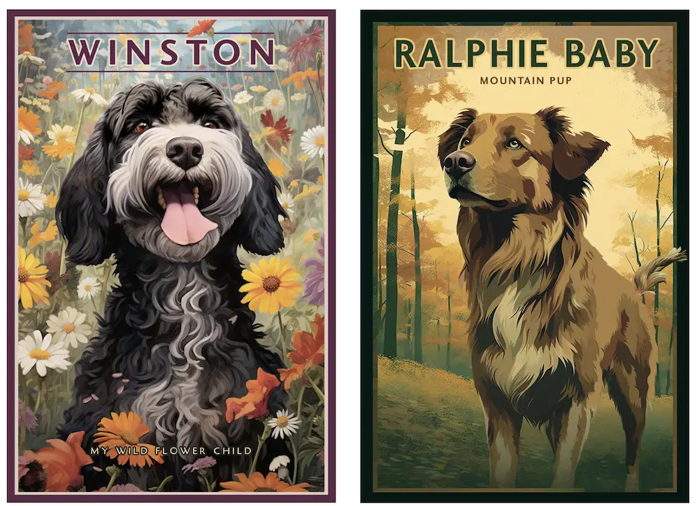 retro style illustrated dog posters