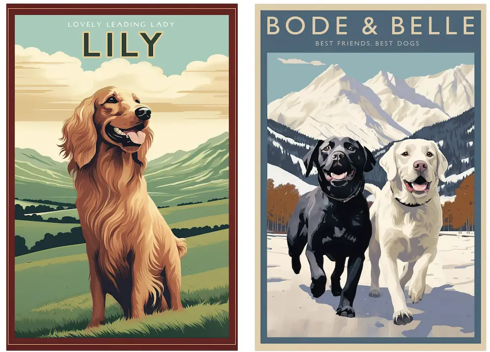 retro style illustrations of dogs