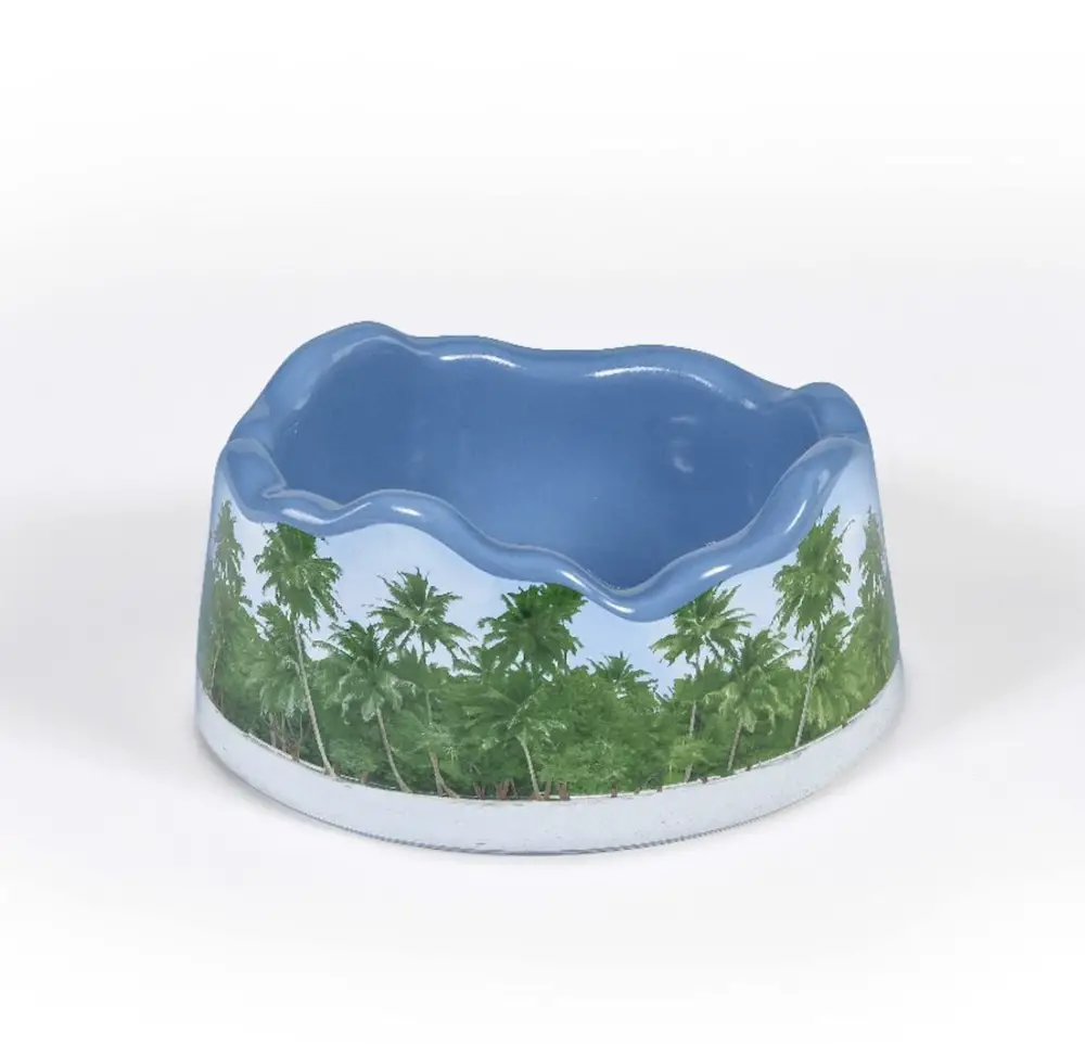 dog bowl with palm trees