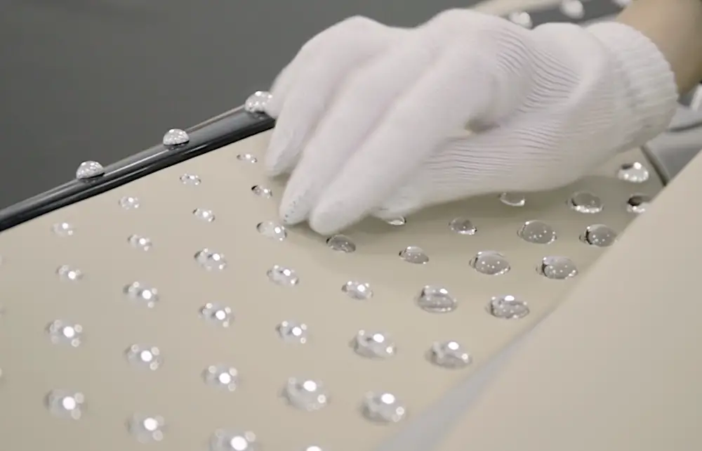 Handset crystals decorate the car's interior