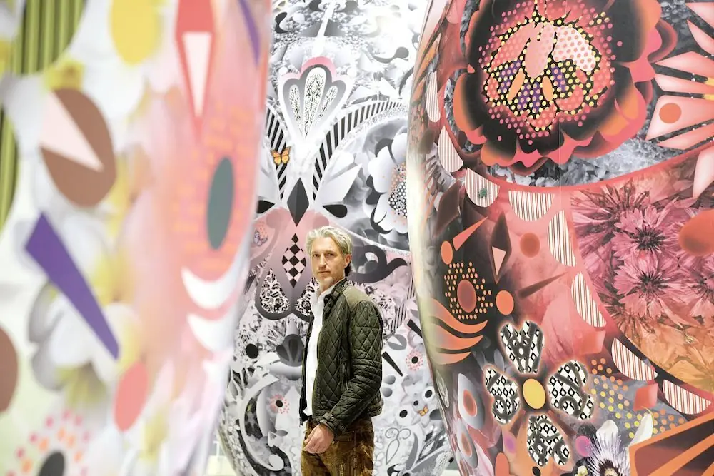 Artist Marcel Wanders with his egg-shaped inflatable objects