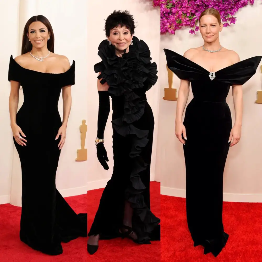 Ava Longoria, Rita Moreno and Sandra Huller went for unique necklines and slim fitting black gowns