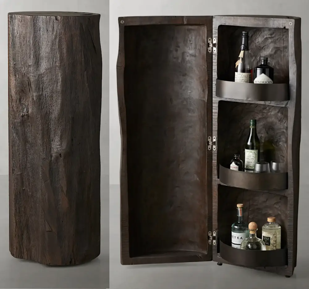 Reclaimed log bar cabinet