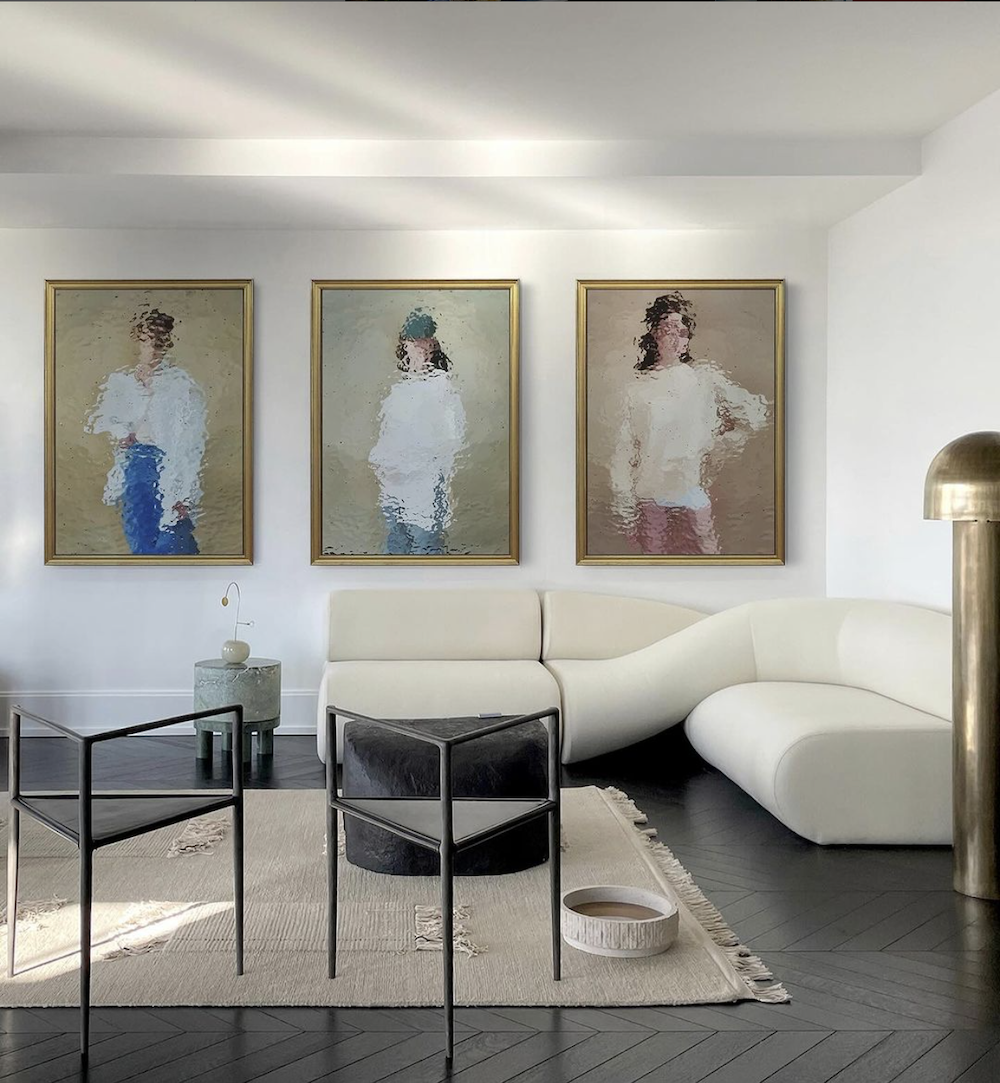 three oil paintings by Diango Hernandez in situ