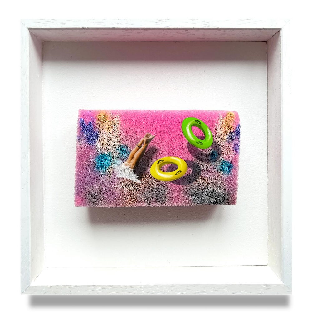 Golsa Golchini, Swimmers, hand-painted sponge, framed. SOLD